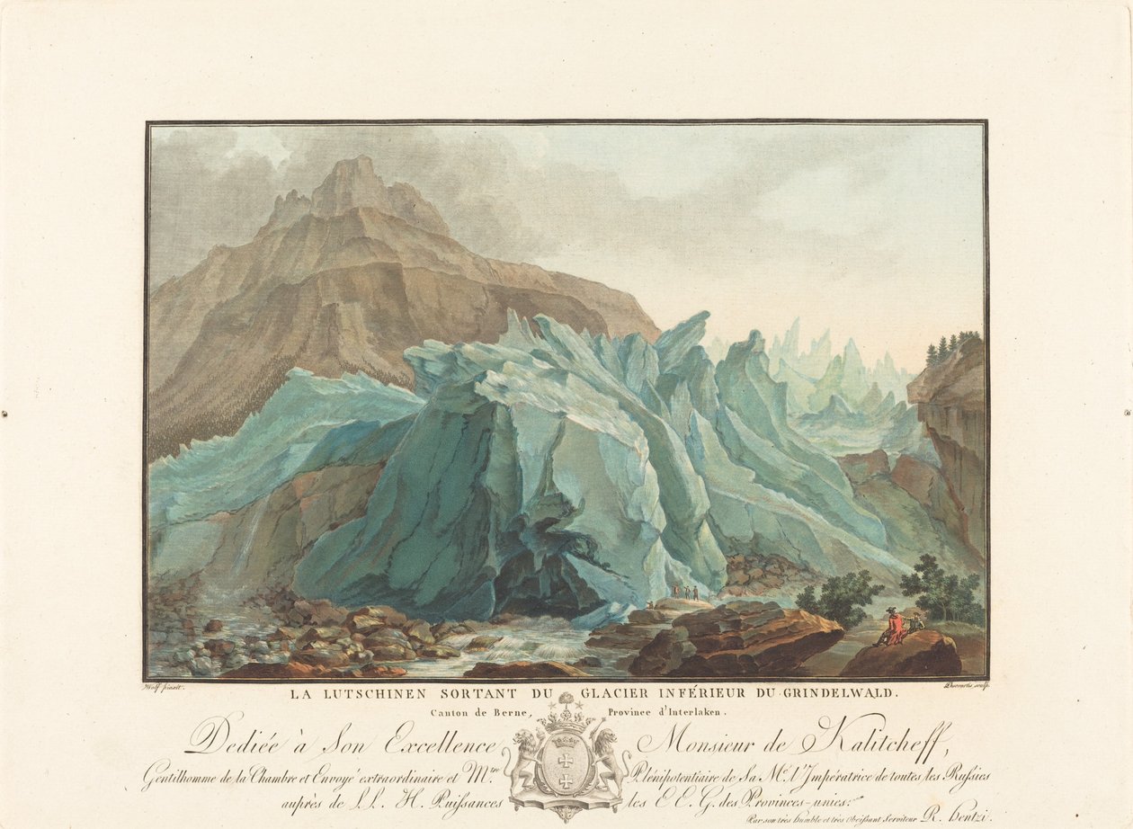 Lutchinen som kommer från Nedre Grindelwaldglaciären, 1785. av Charles Melchior Descourtis