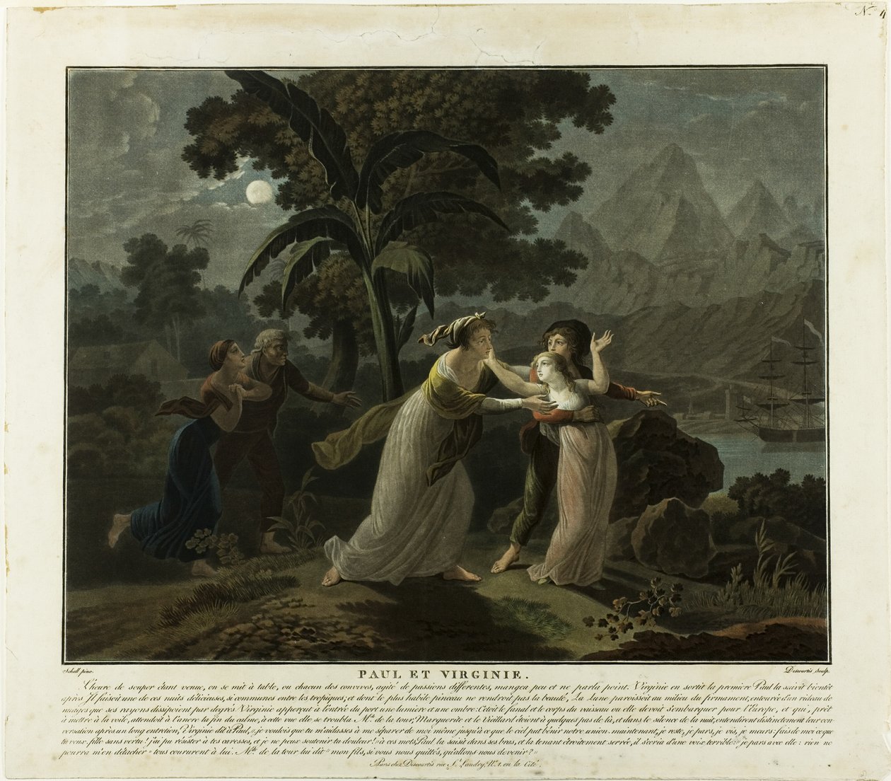 The Departure, plansch 4 från Paul et Virginie av Charles Melchior Descourtis