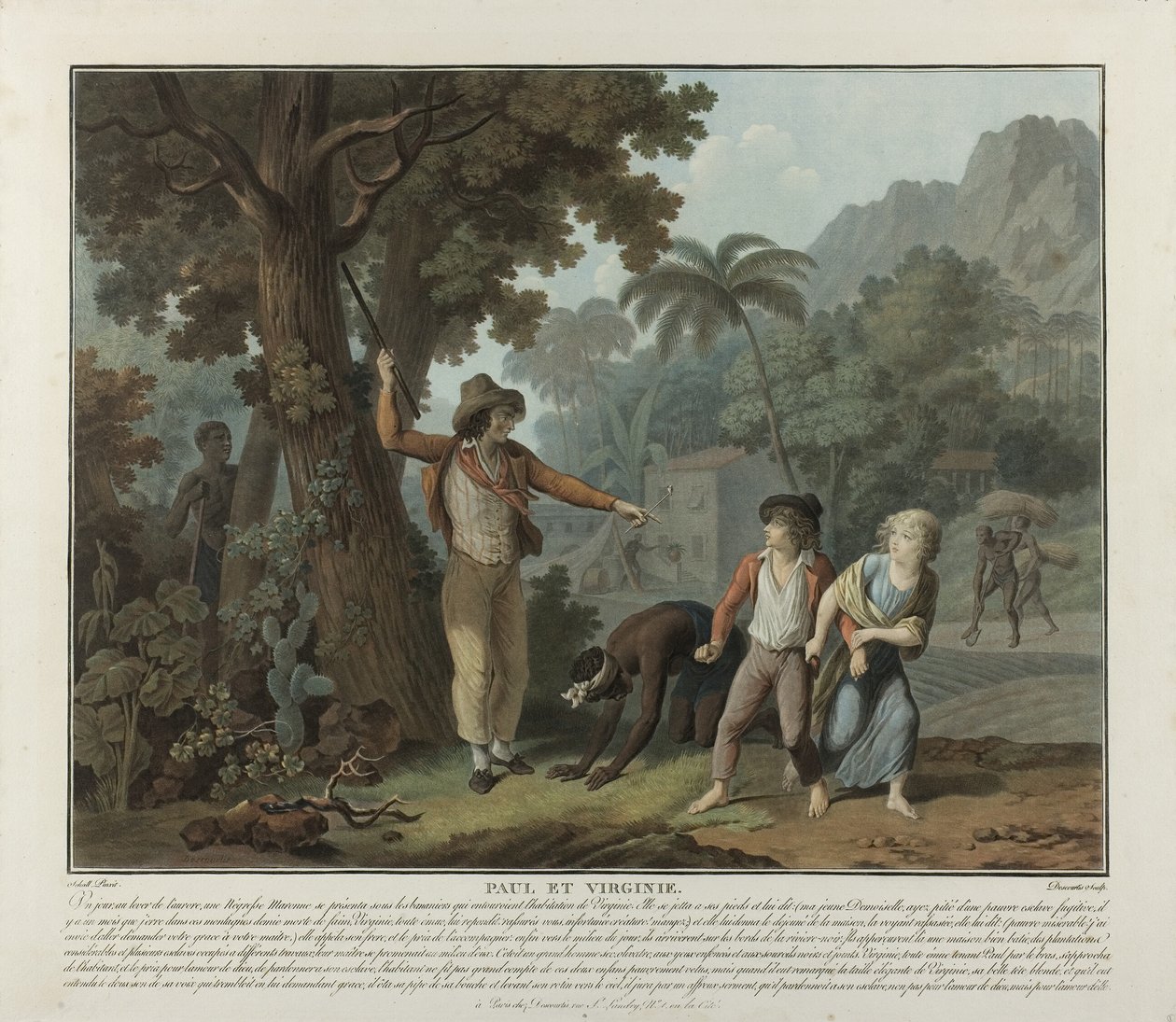 Den förrymda slaven, plansch 2 från Paul et Virginie av Charles Melchior Descourtis