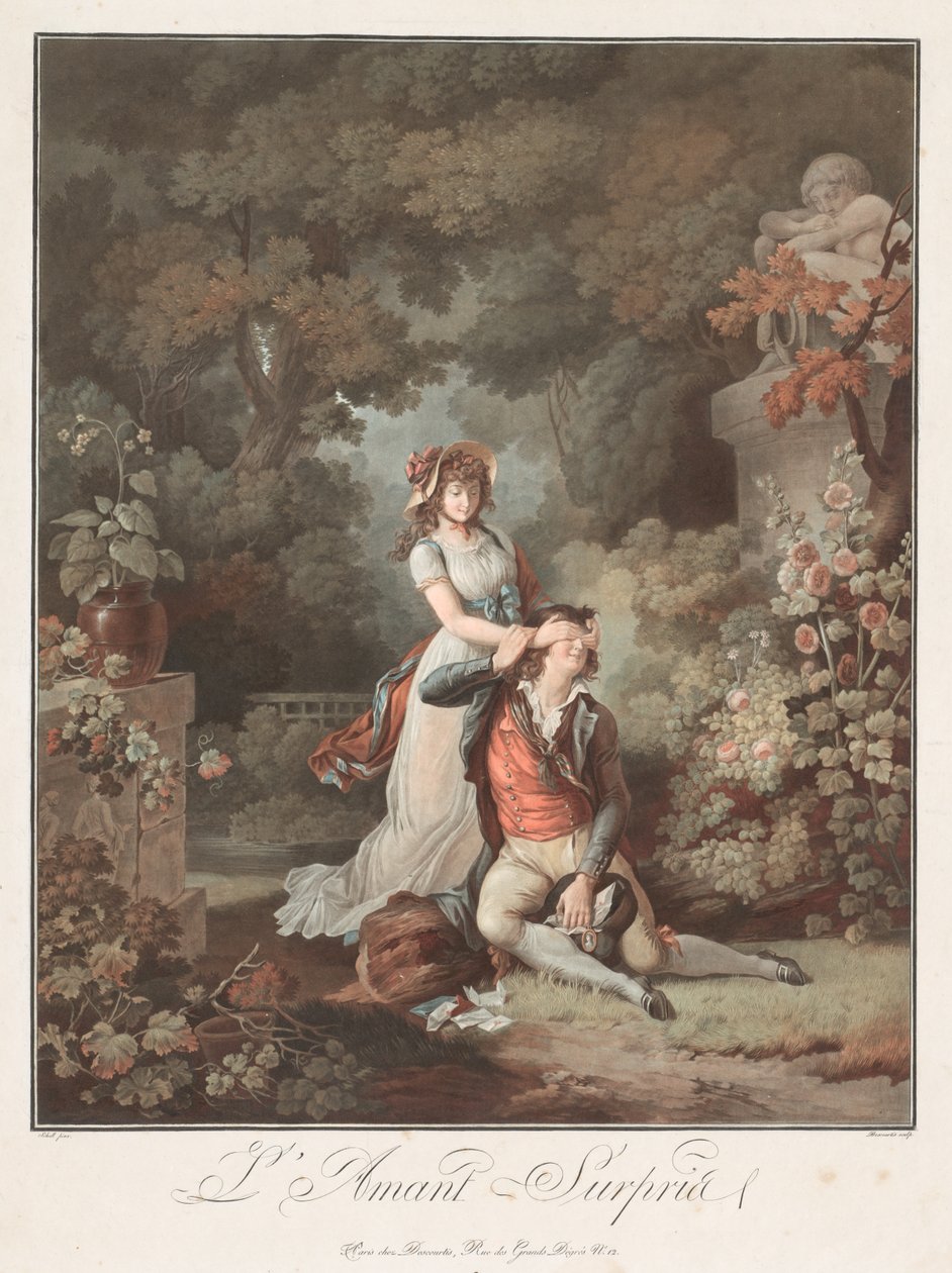 Älskaren överraskade LAmant Surpris, ca. 1798. av Charles Melchior Descourtis