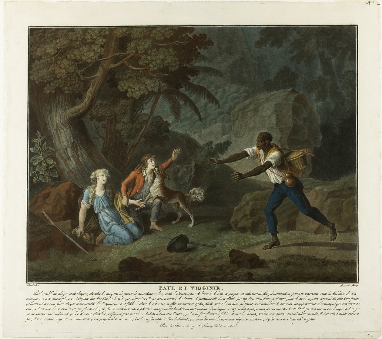 The Night, plansch 1 från Paul et Virginie av Charles Melchior Descourtis