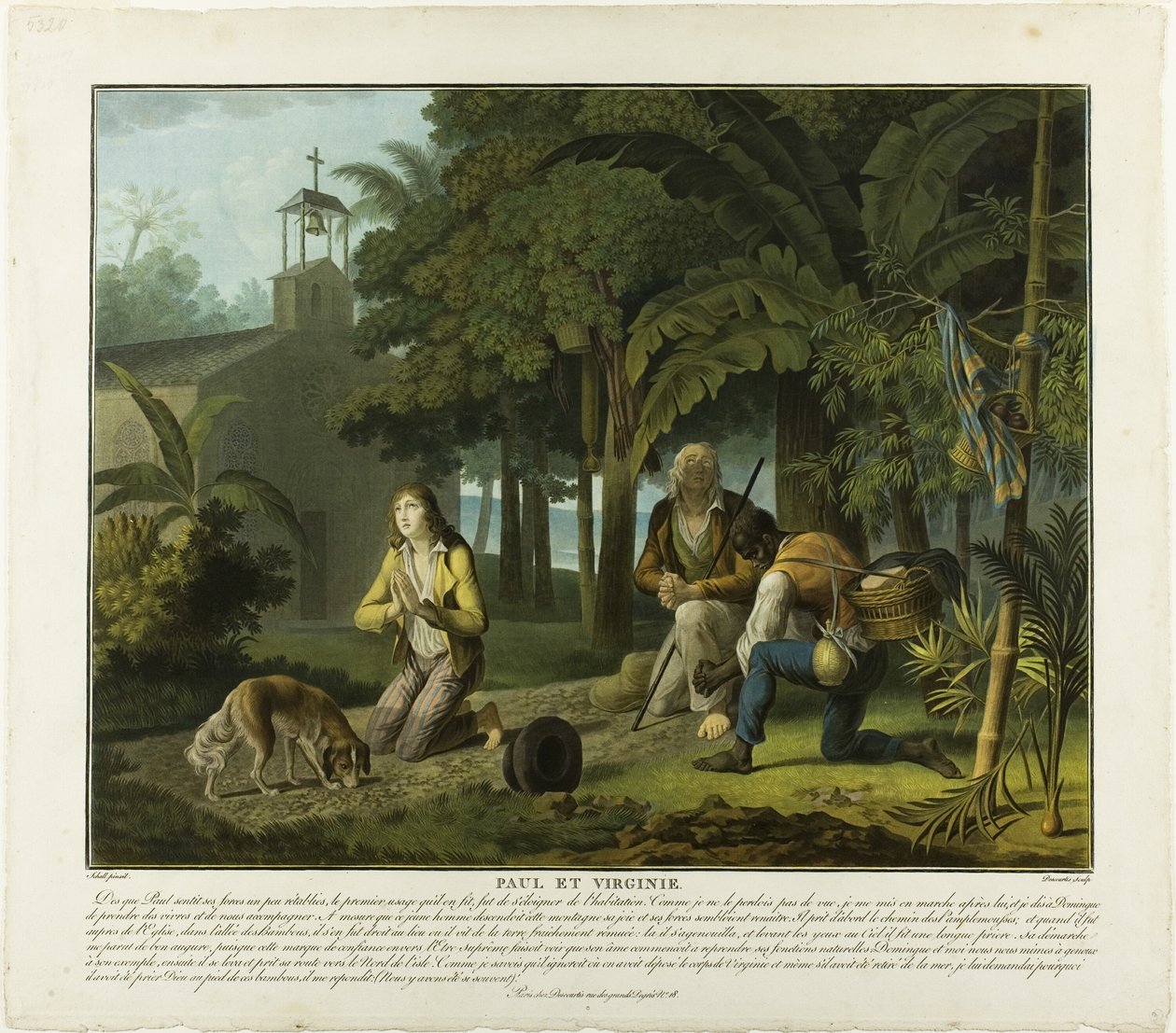 Bönen, plansch 6 ur Paul et Virginie av Charles Melchior Descourtis