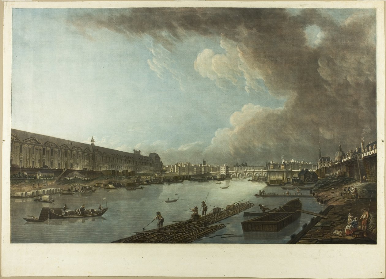 Utsikt över Tuilerierna, Louvren och Pont Neuf av Charles Melchior Descourtis