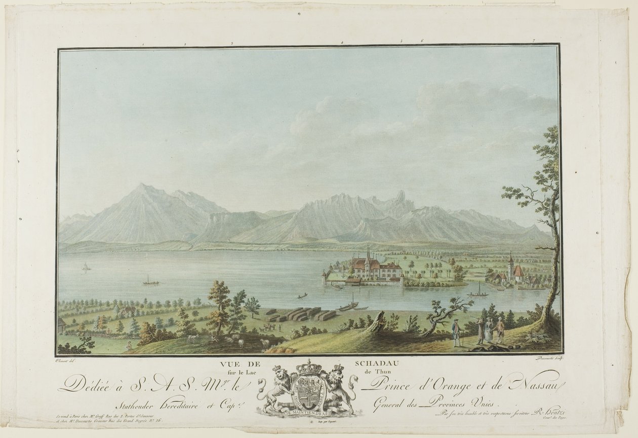 Utsikt från Schadau över Thunsjön av Charles Melchior Descourtis