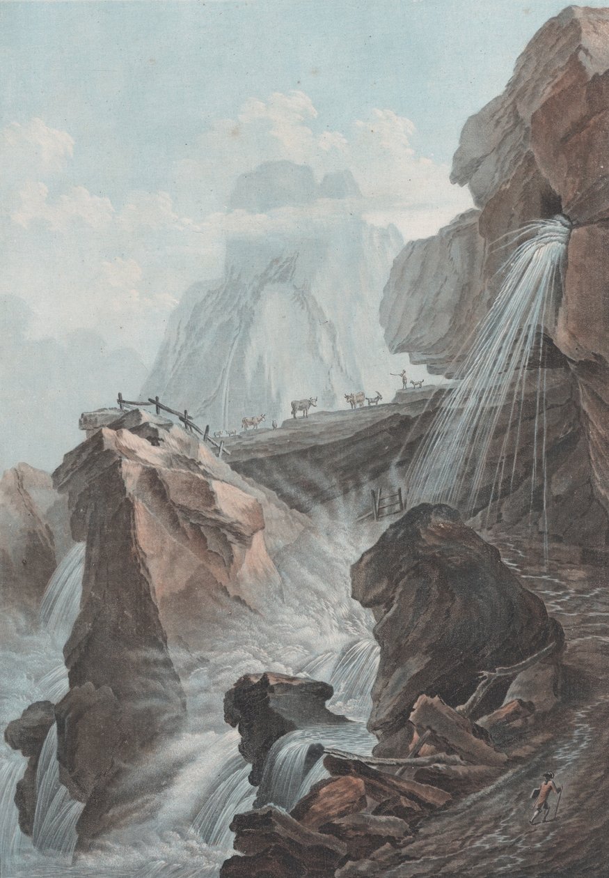 Utsikt över vattenfallet i floden Gelten, 1785. av Charles Melchior Descourtis
