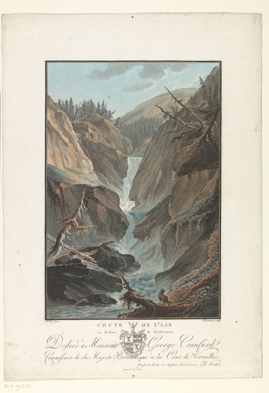 Floden Waterval van de Aare Fall of the Aare ovanför Gutdannen (titel på objekt) Anmärkningsvärd utsikt över bergen i Schweiz (serietitel) av Charles Melchior Descourtis