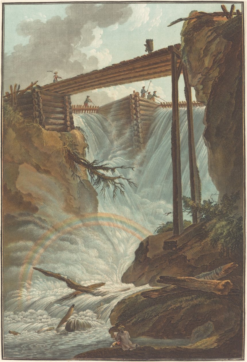 Vattenfall av Tritt i dalen av Muhlethal av Charles Melchior Descourtis after Caspar Wolf