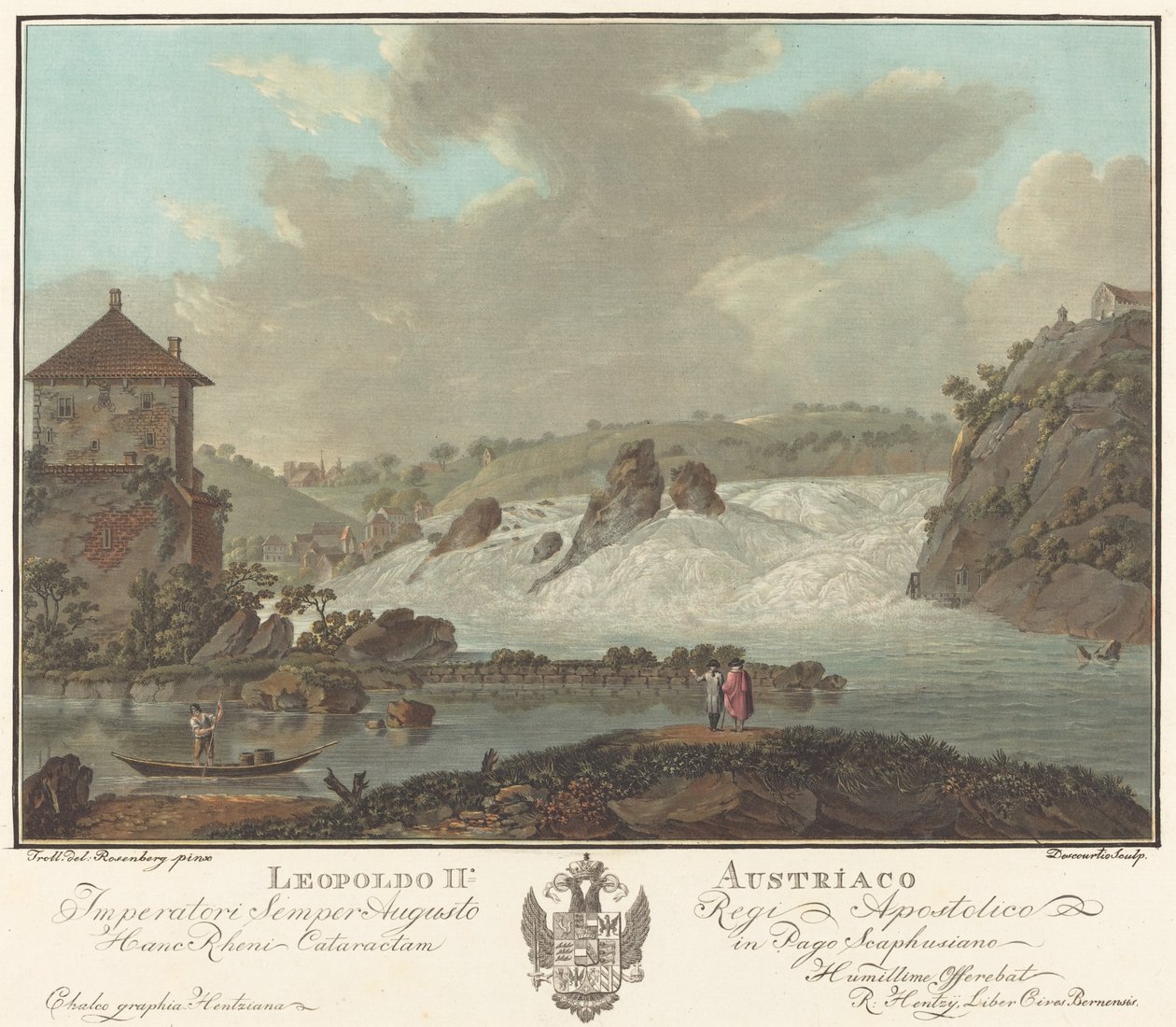 Schaffhausens fall av Charles Melchior Descourtis after Friedrich Rosenberg after Johann Heinrich Troll