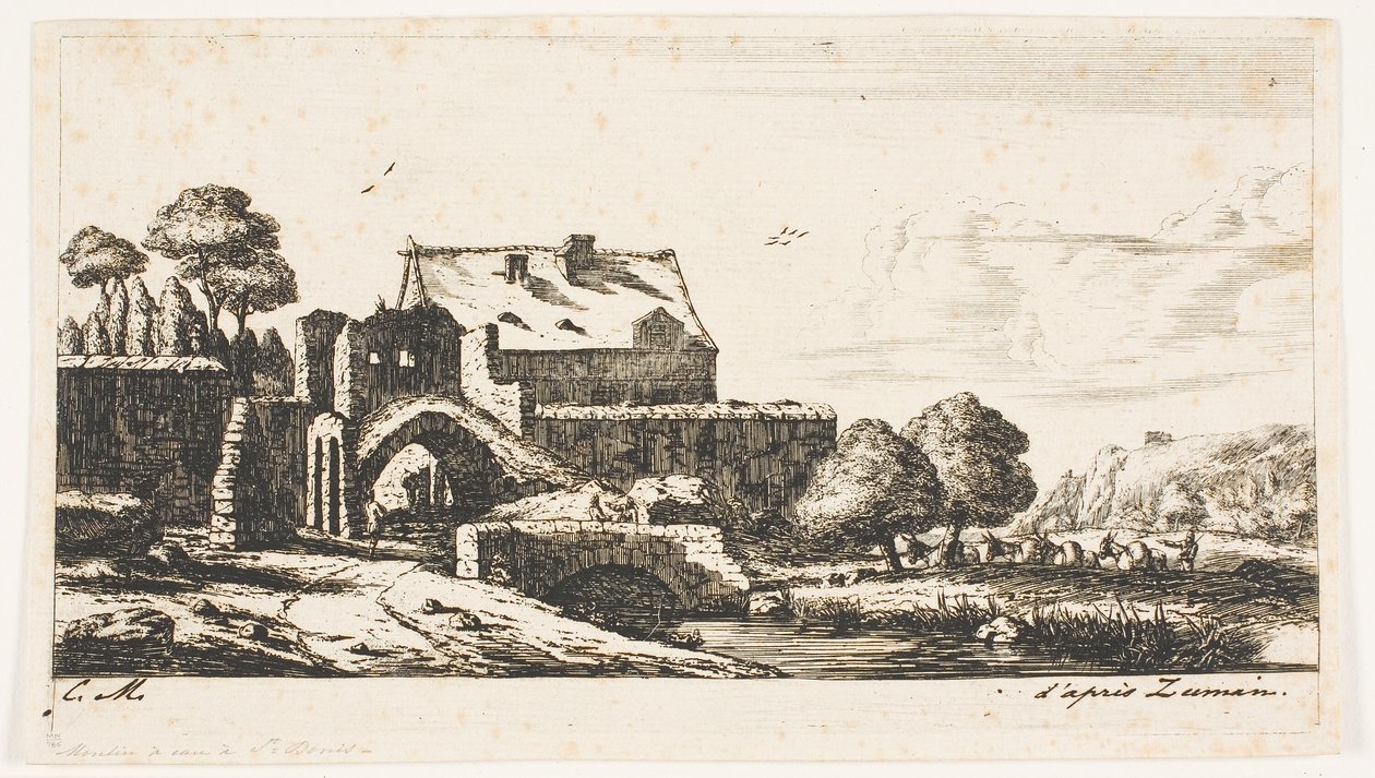 En vattenkvarn nära Saint-Denis av Charles Meryon
