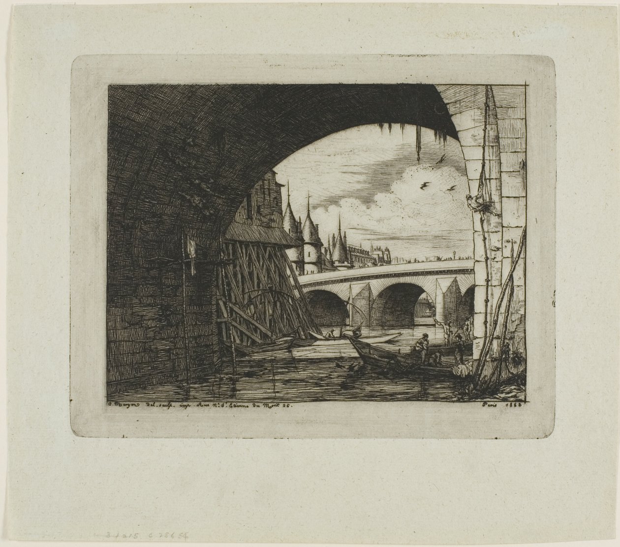 En båge av Pont Notre-Dame, Paris av Charles Meryon