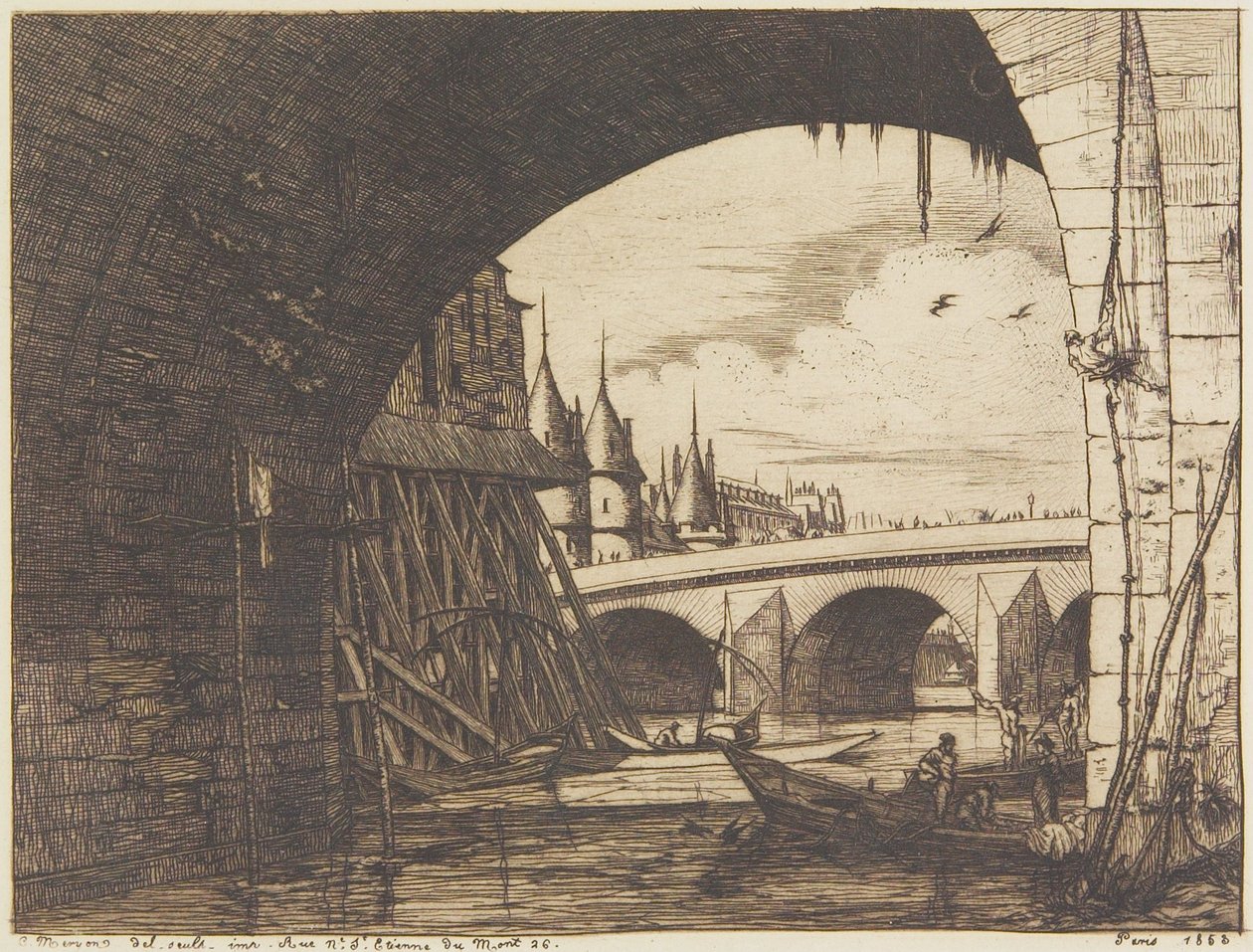 En båge på Notre-Dame-bron av Charles Meryon