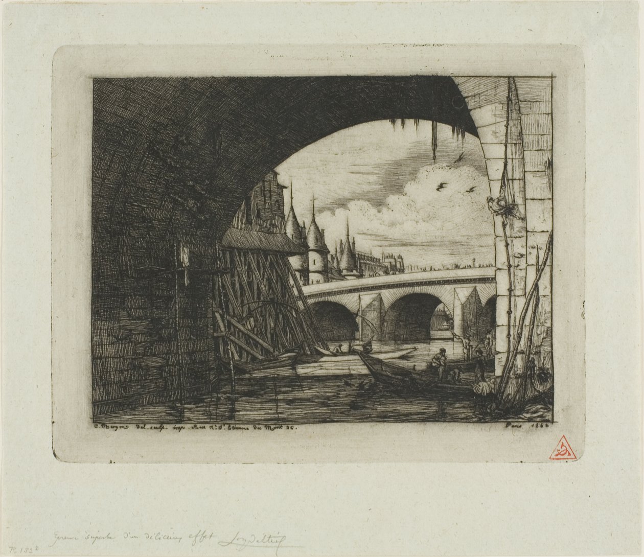 En båge av Pont Notre-Dame, Paris av Charles Meryon