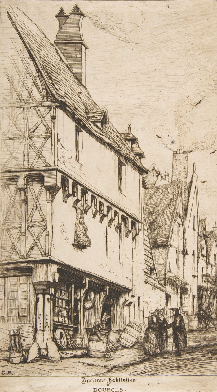 Ett gammalt hus, eller musikerns hus, Bourges, 1860. av Charles Meryon