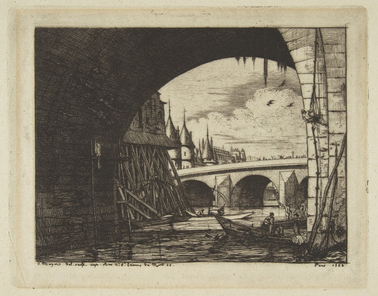 Valvgång, Pont Notre-Dame, Paris av Charles Meryon