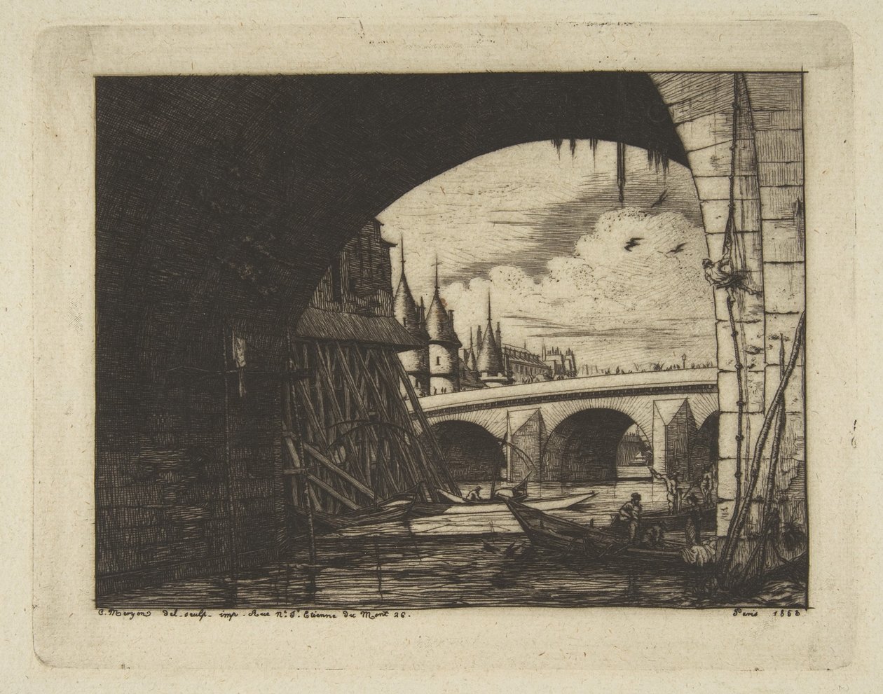 Bågen vid Pont Nôtre-Dame, Paris, ur ”Etchings of Paris” av Charles Meryon