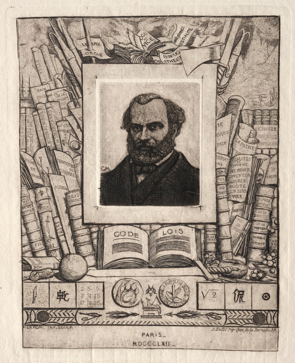 Armand Gueraud från Nantes, skrivare och bokstäver av Charles Meryon