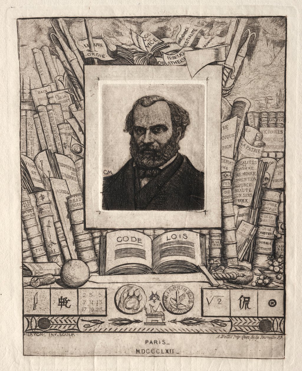 Armand Gueraud av Nantes, skrivare och bokstäver, 1862. av Charles Meryon