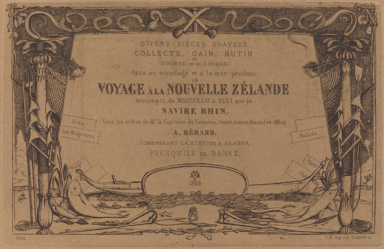 Omslag till uppsättningen etsningar med titeln "A Voyage to New Zealand" av Charles Meryon