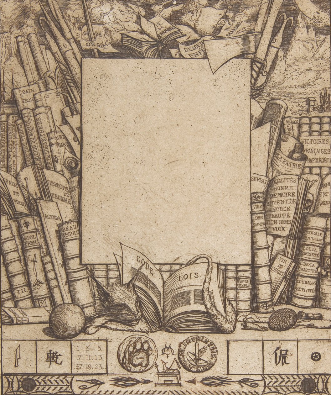 Design för en ram för porträttet av Armand Guéraud, 1862. av Charles Meryon