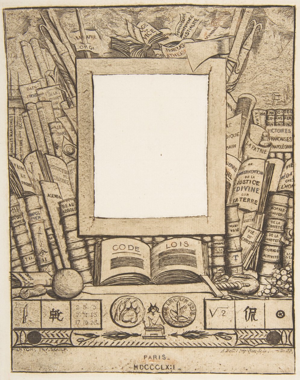 Design för en ram för porträttet av Armand Guéraud, 1862. av Charles Meryon