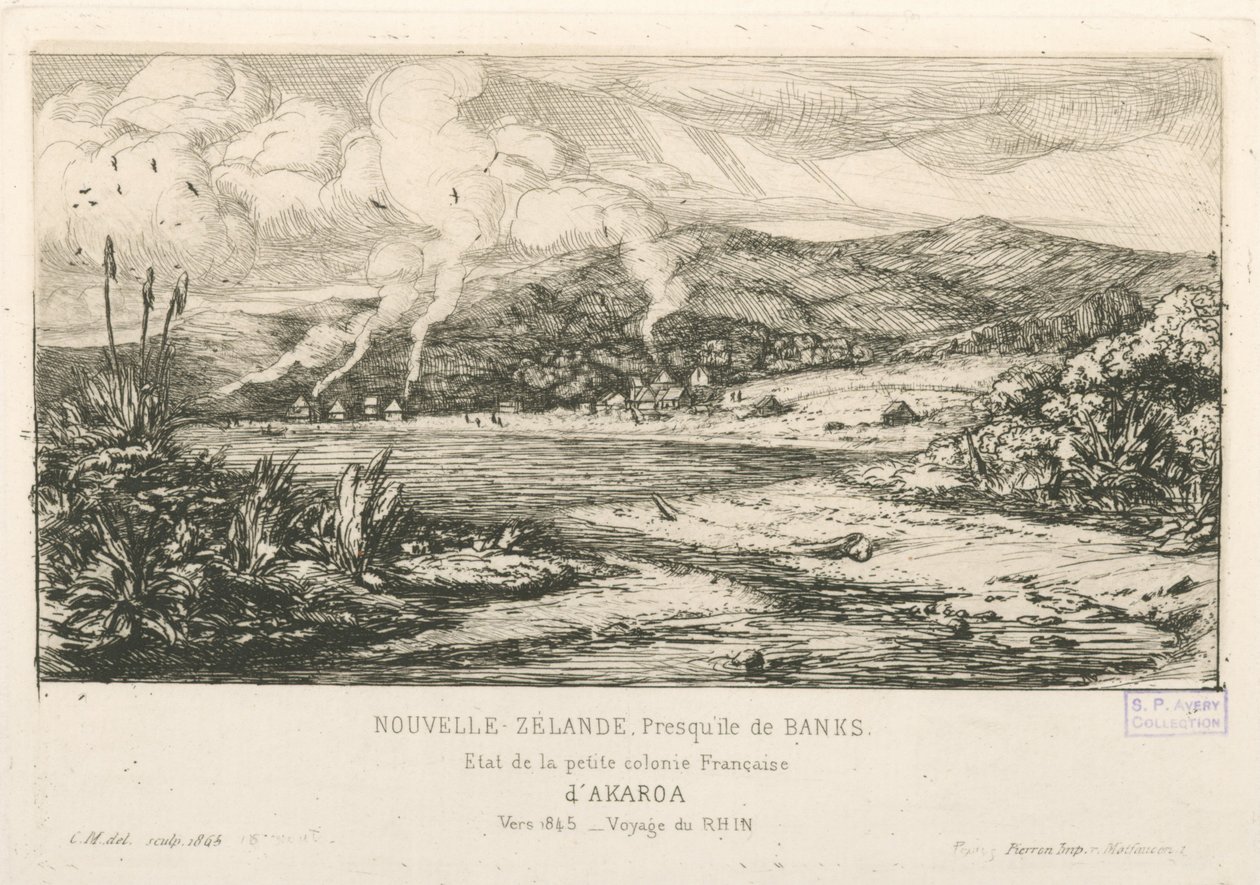 Tillståndet för den lilla franska kolonin Akaroa, illustration från 