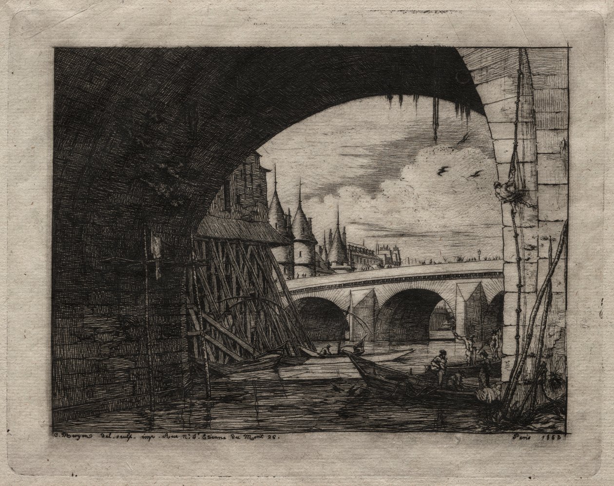 Etchings of Paris: An Arch of the Notre Dame Bridge av Charles Meryon