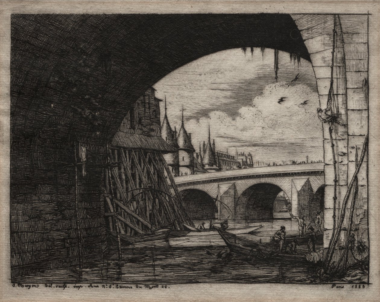 Etchings of Paris: An Arch of the Notre Dame Bridge, 1853. av Charles Meryon