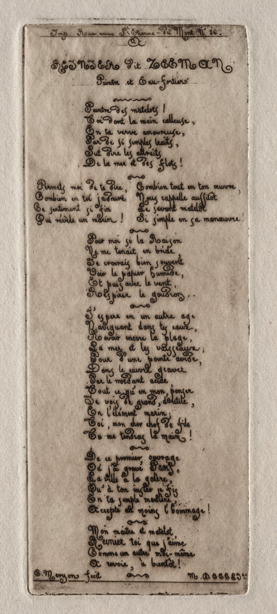 Etchings of Paris: Dedikation till Reynier Nooms, kallad Zeeman av Charles Meryon