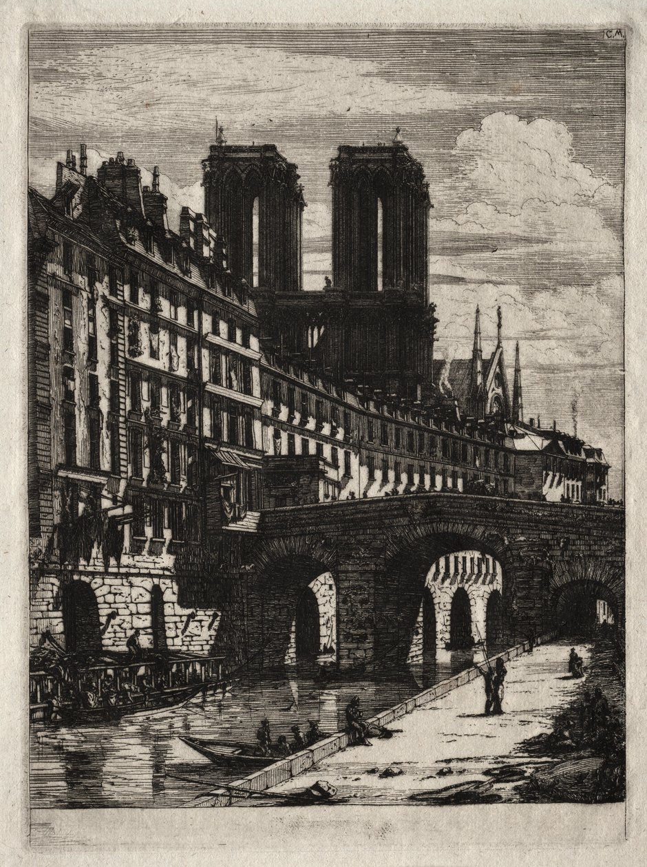 Etsningar av Paris: Den lilla bron av Charles Meryon
