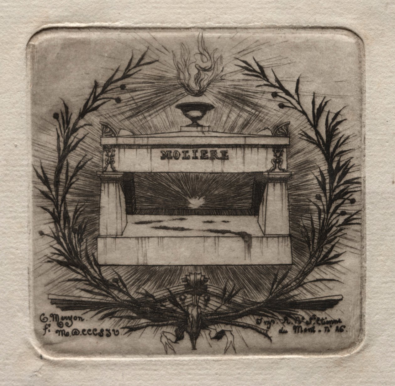Etsningar av Paris: Molières grav på Pere Lachaise-kyrkogården, 1854. av Charles Meryon