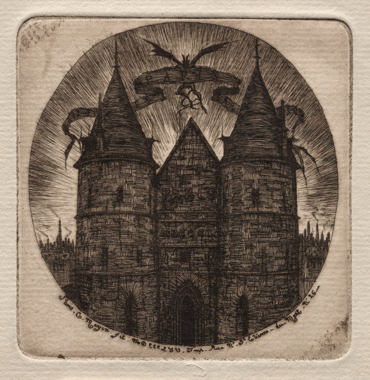 Etsningar av Paris: Gamla porten till Justitiepalatset, 1854. av Charles Meryon