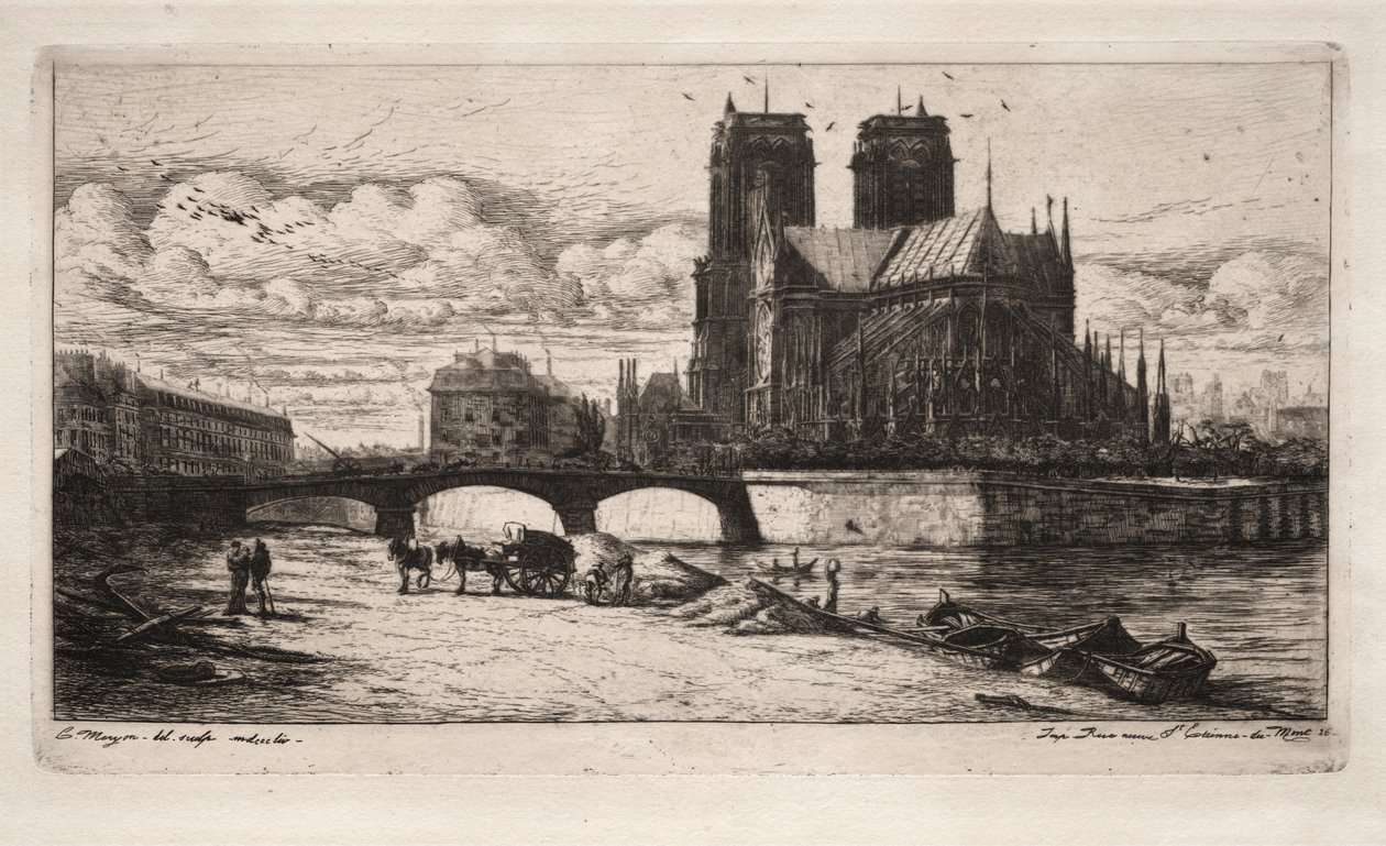 Etsningar av Paris: Apsiden av katedralen Notre Dame av Charles Meryon