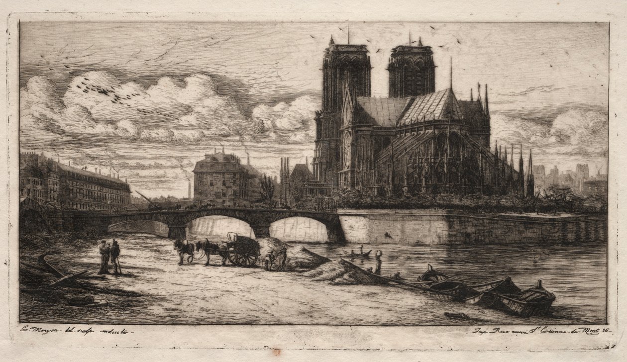 Etsningar av Paris: Apsiden av katedralen Notre Dame, 1854. av Charles Meryon