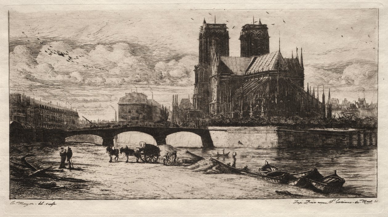 Etsningar av Paris: Apsis av katedralen Notre Dame av Charles Meryon