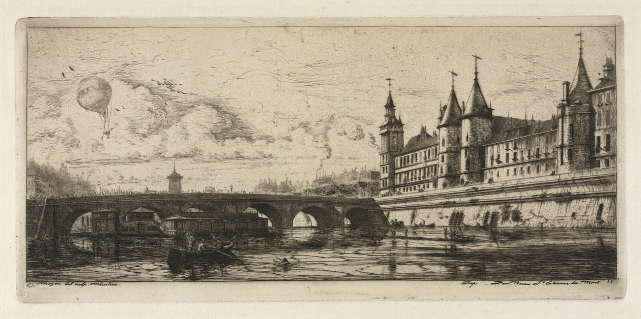 Etsningar av Paris: Exchange Bridge, 1854. av Charles Meryon