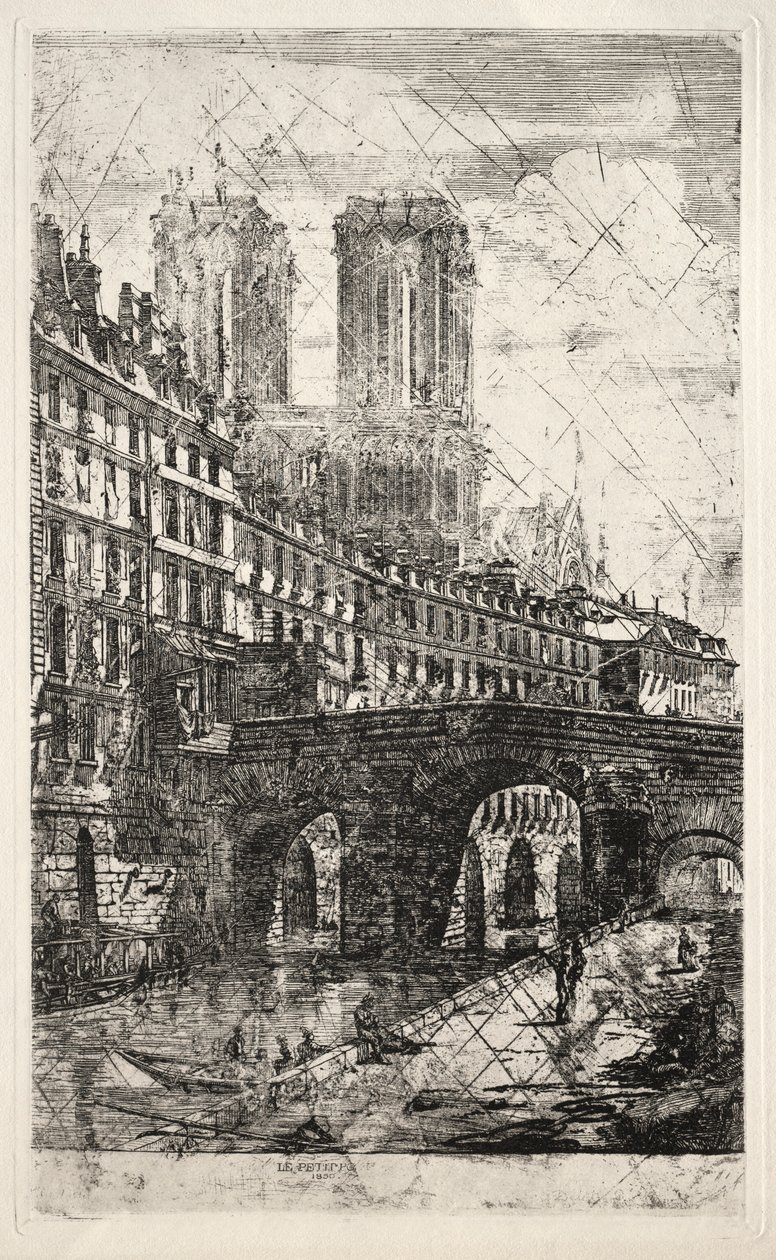 Etsningar av Paris: Den lilla bron, 1850. av Charles Meryon