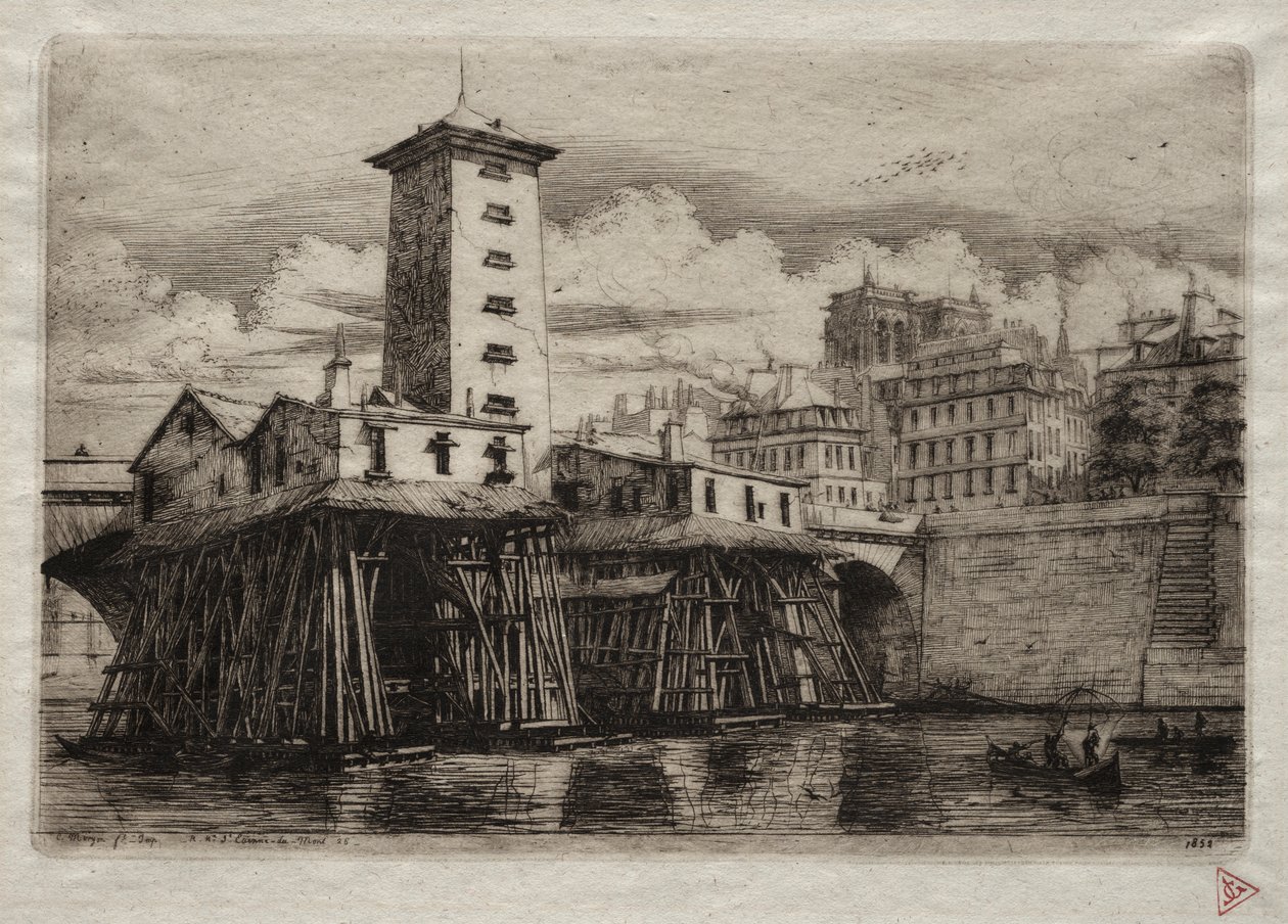 Etsningar av Paris: Notre Dame-pumpen, 1852. av Charles Meryon