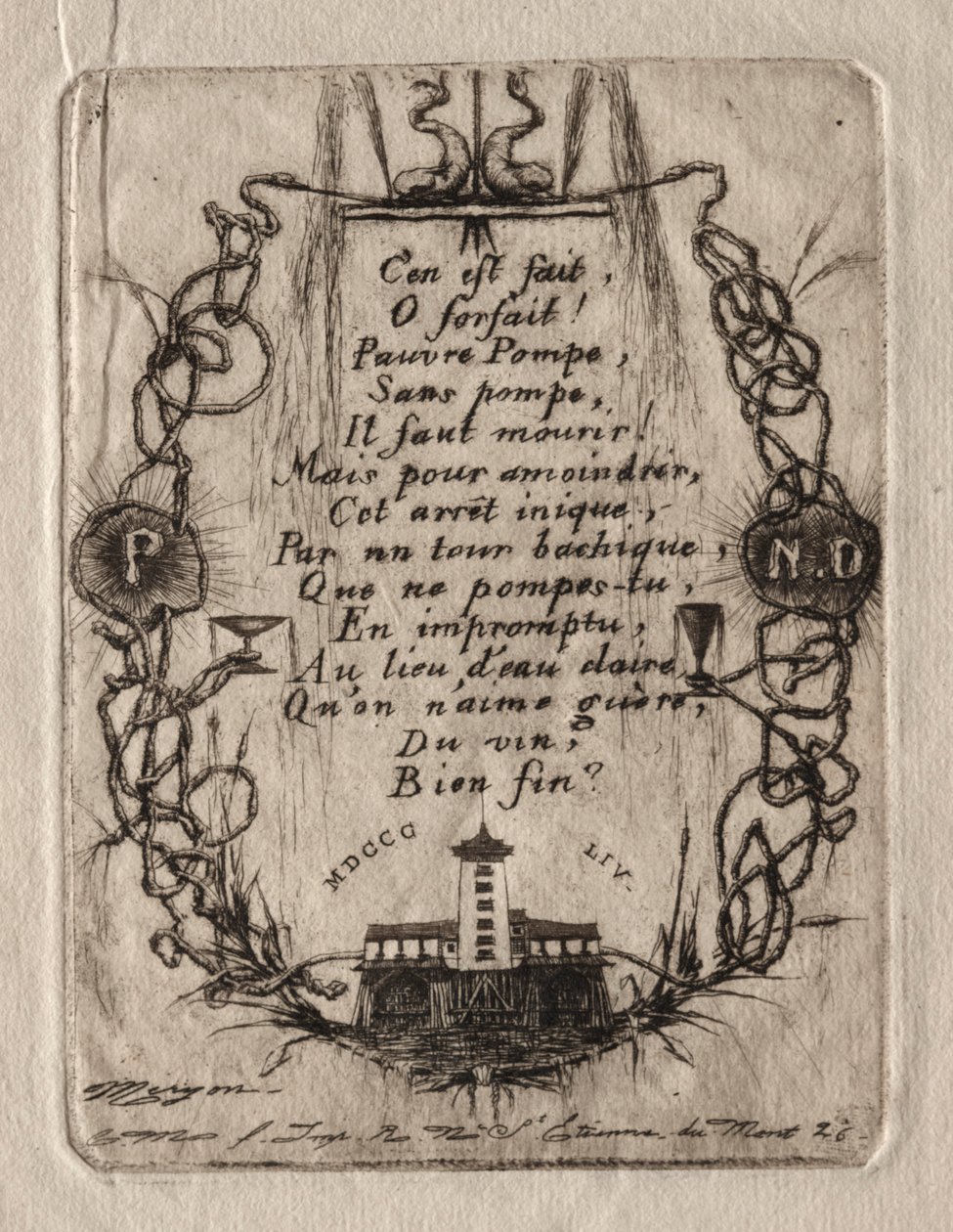 Etsningar av Paris: Notre Dame-pumpen, liten tallrik, 1854. av Charles Meryon