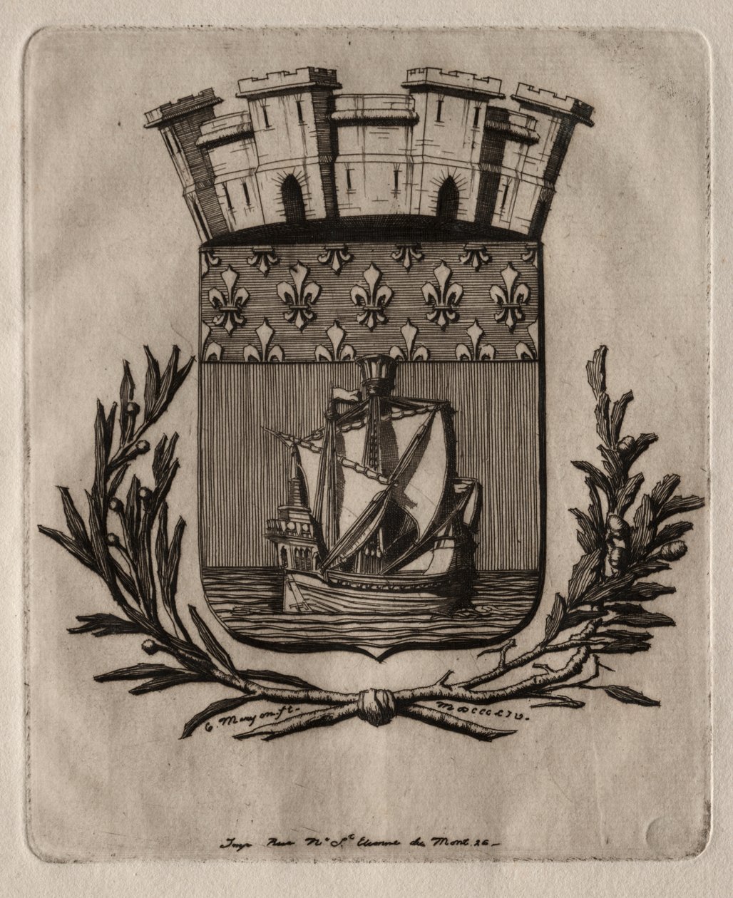 Etchings of Paris: The Symbolical Arms of the City of Paris av Charles Meryon