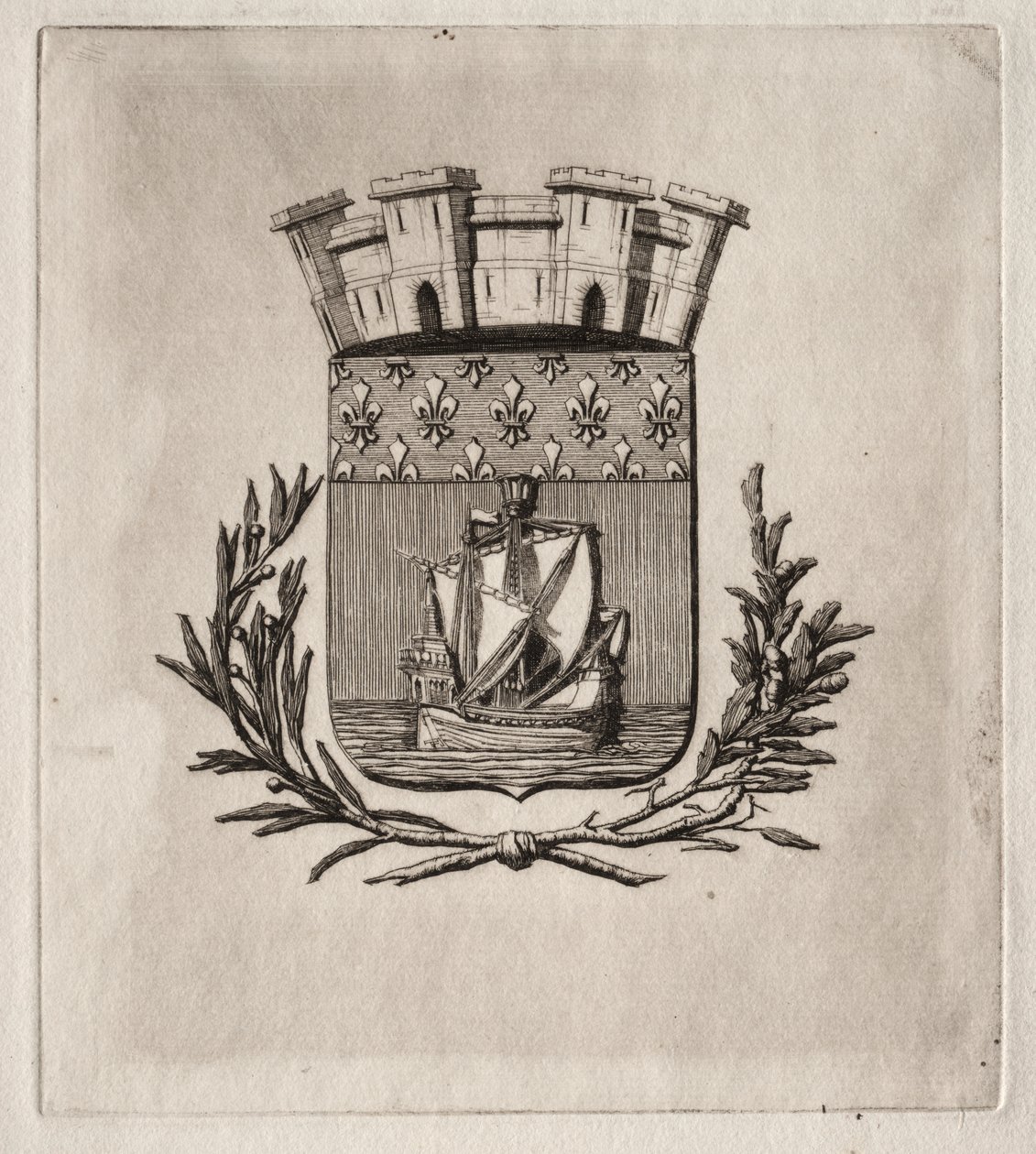 Etchings of Paris: The Symbolical Arms of the City of Paris av Charles Meryon