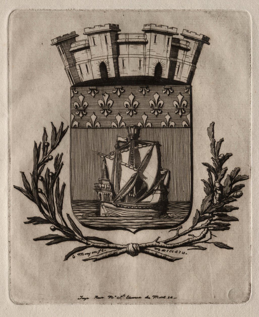 Etchings of Paris: The Symbolical Arms of the City of Paris, 1854. av Charles Meryon
