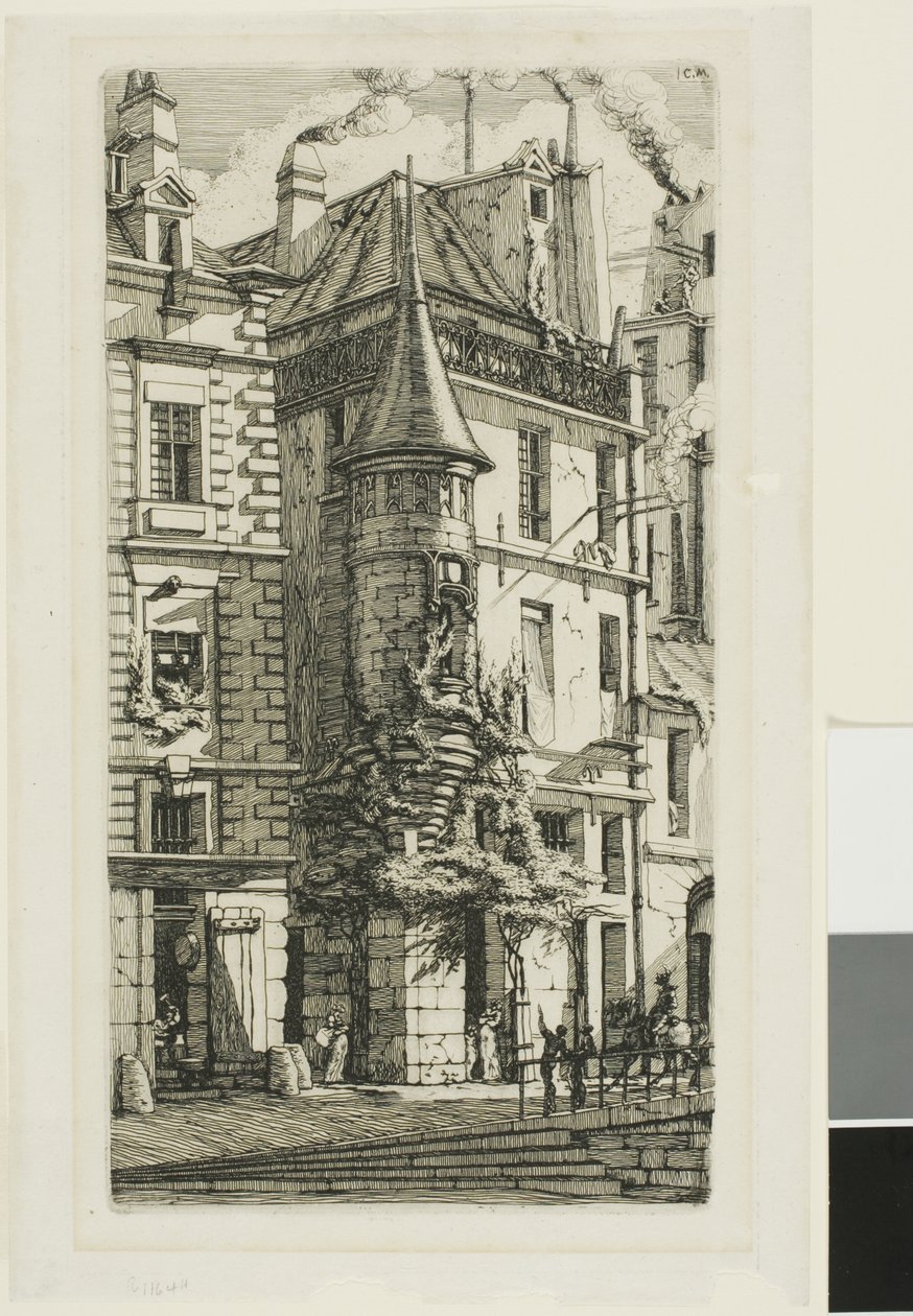 Hus med ett torn, rue de la Tixéranderie av Charles Meryon