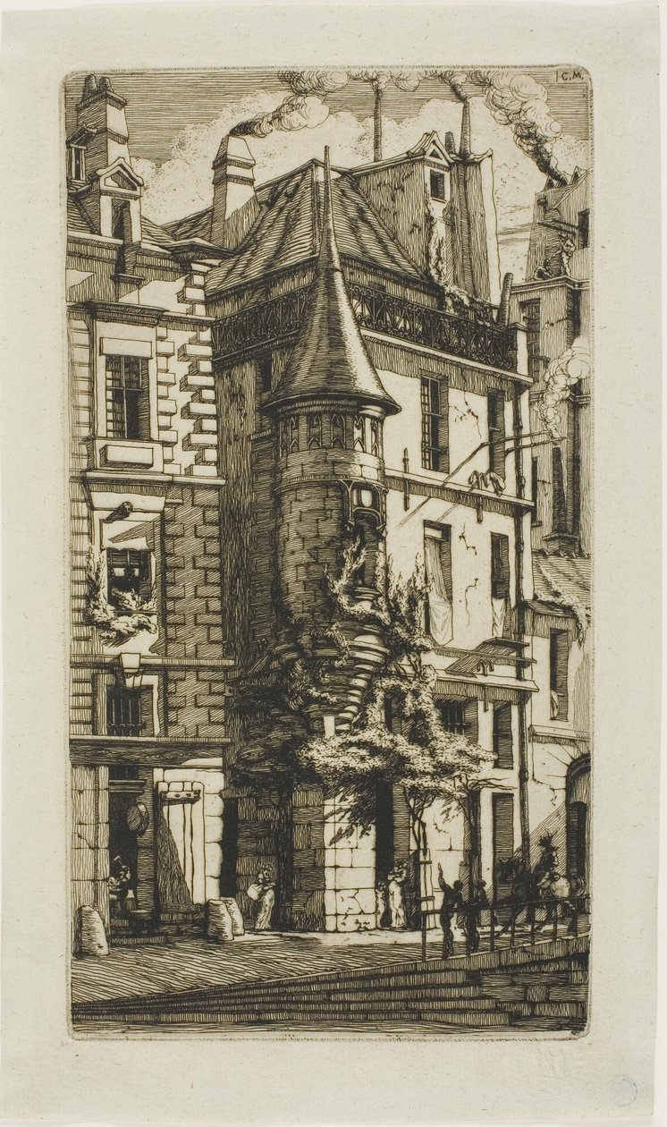 Hus med ett torn, rue de la Tixéranderie av Charles Meryon