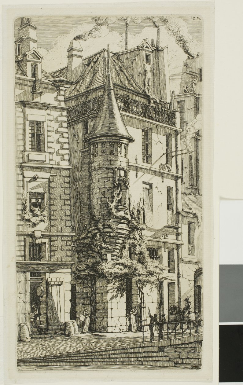 Hus med ett torn, rue de la Tixéranderie av Charles Meryon