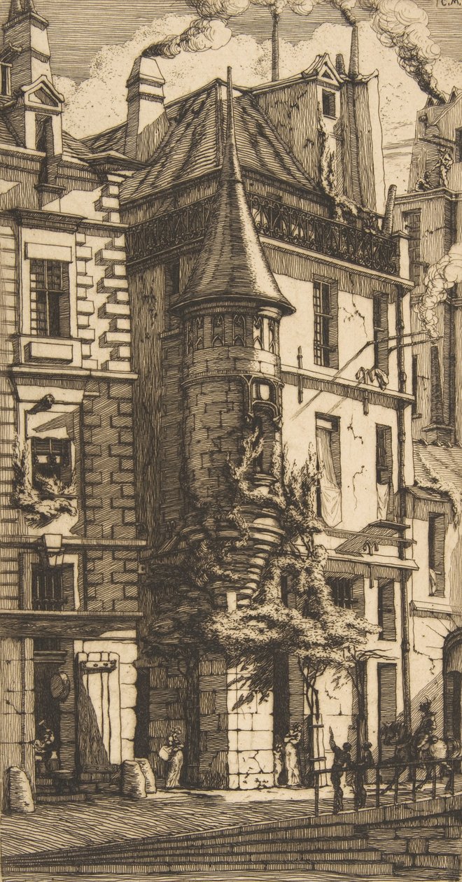 Hus med ett torn, rue de la Tixéranderie, Paris, 1852. av Charles Meryon