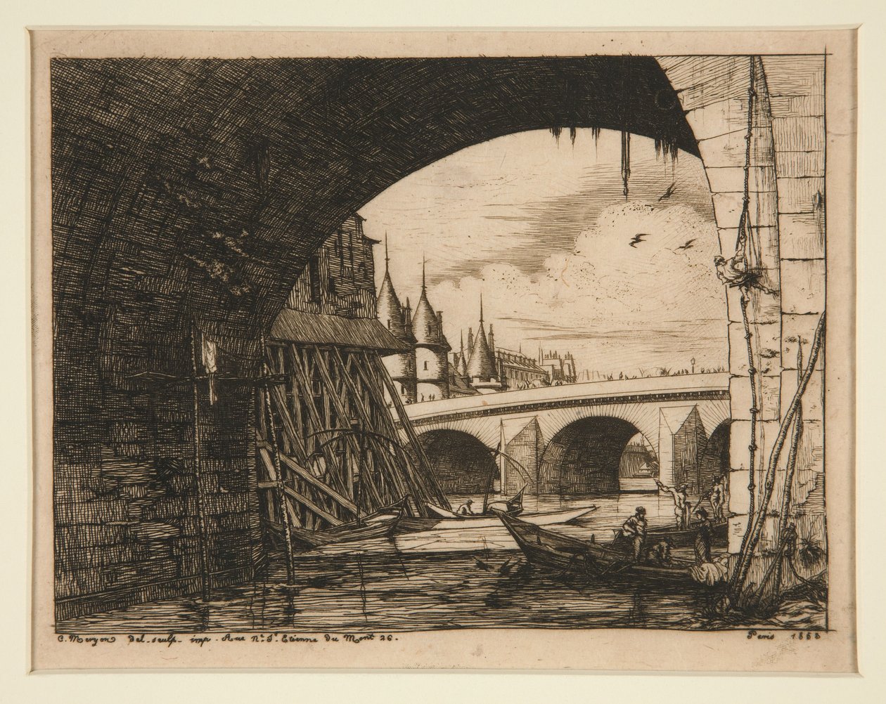 Bågen på Pont Notre-Dame, Paris av Charles Meryon