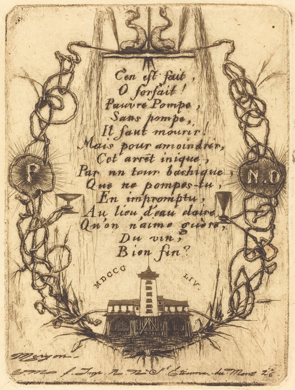 Den lilla pumpen, Paris (The Notre Dame Pump, liten tallrik) av Charles Meryon