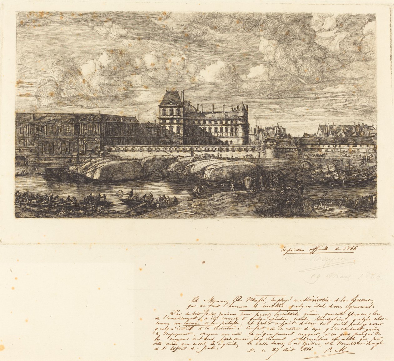 Gamla Louvren, från en målning av Zeeman, 1651 av Charles Meryon