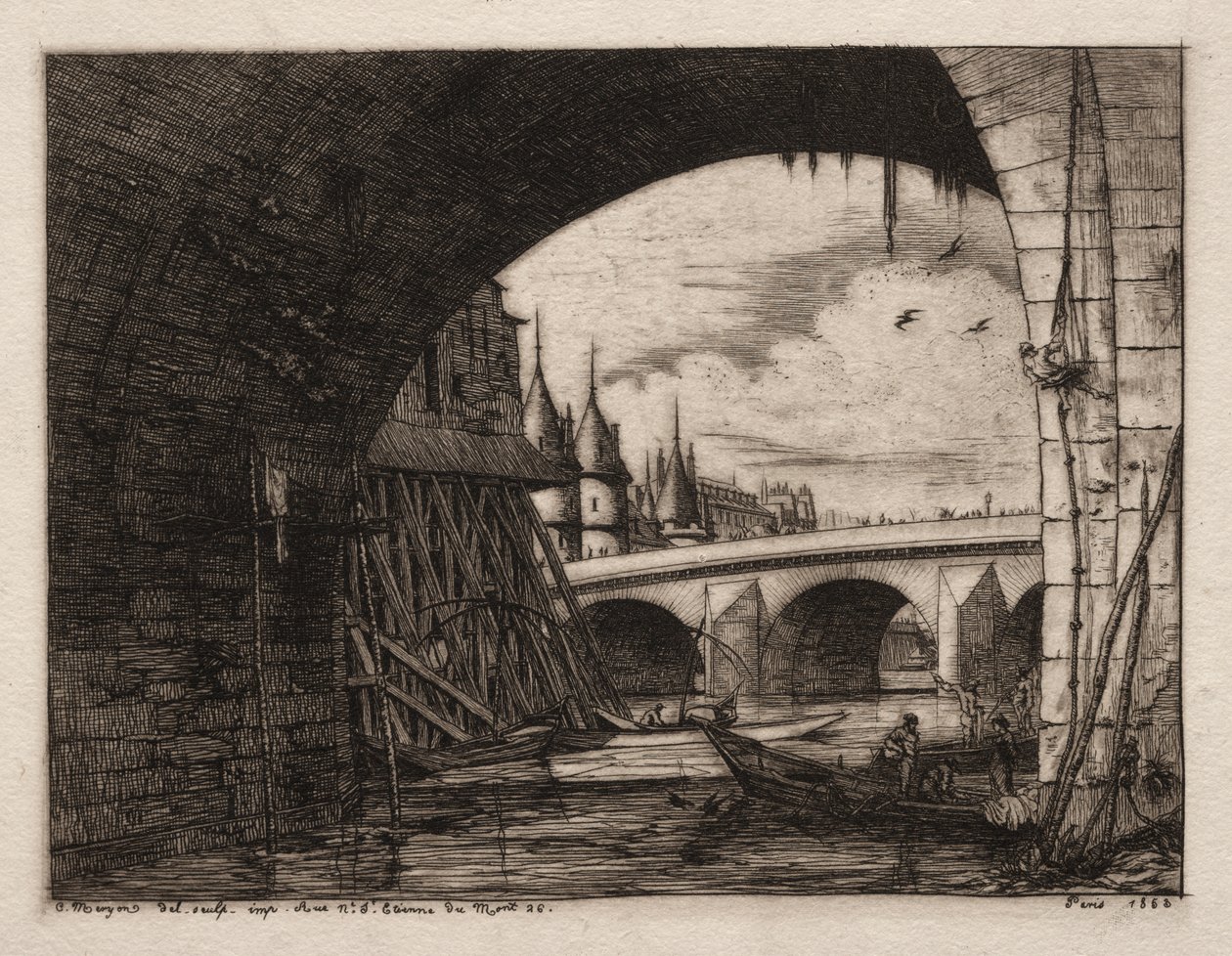 Bågen av Pont Notre Dame, Paris av Charles Meryon