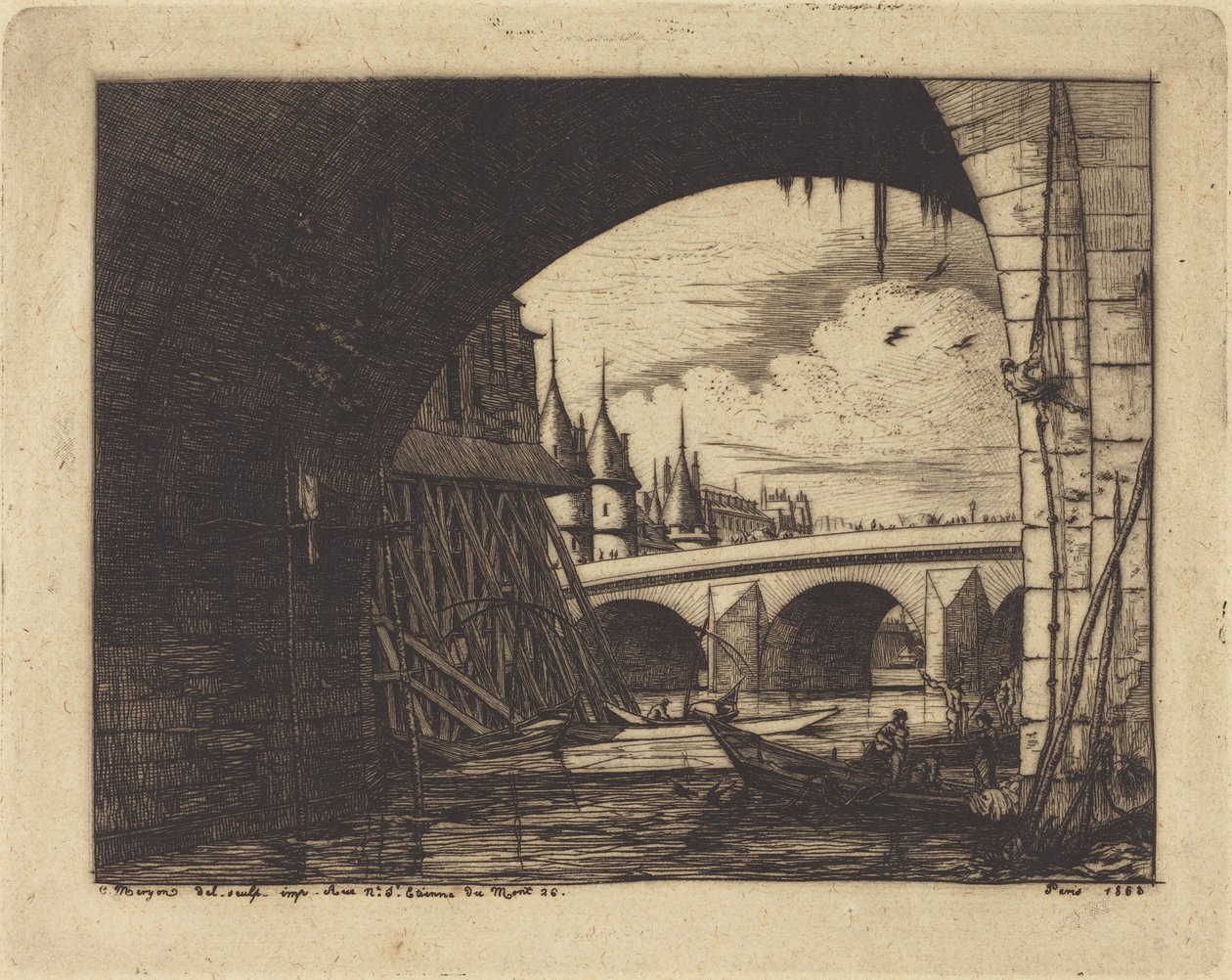 Bågen på Pont Notre-Dame, Paris av Charles Meryon